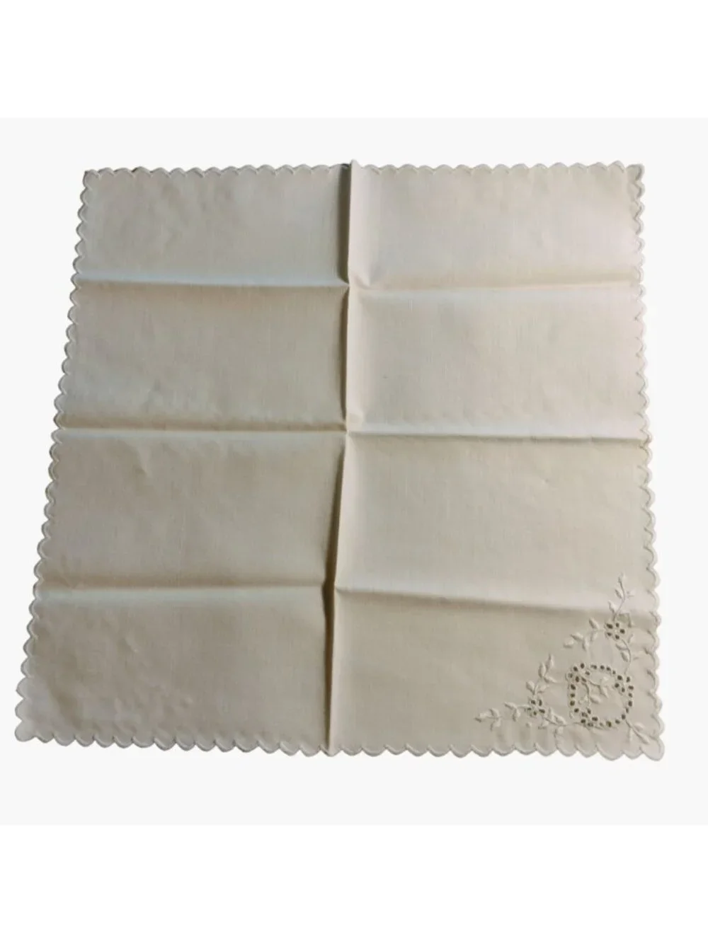 Madeira Art Needlework Linen Napkin Set 4 White Vintage Embroidered Wreath